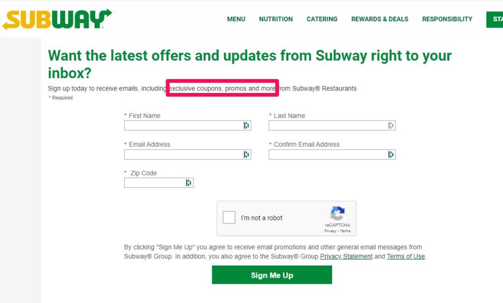 subway email newsletter example