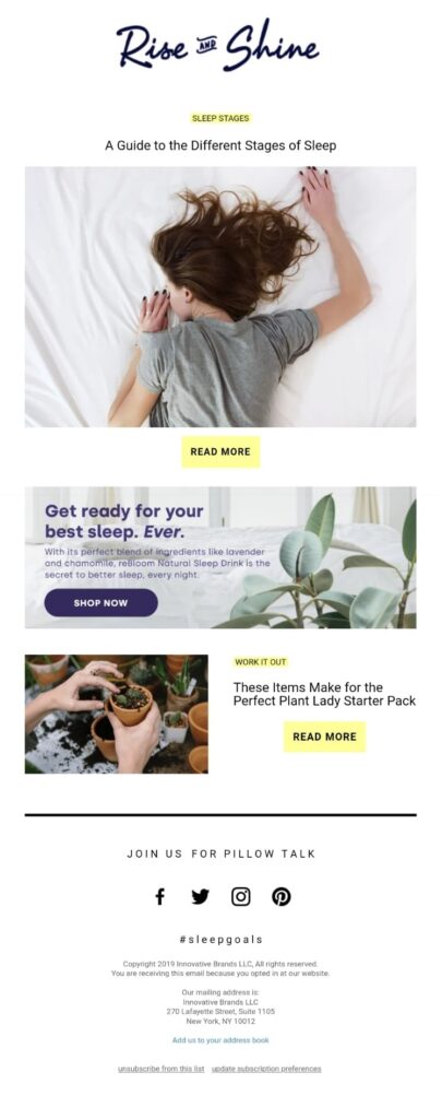 email newsletter example with good balance of text images