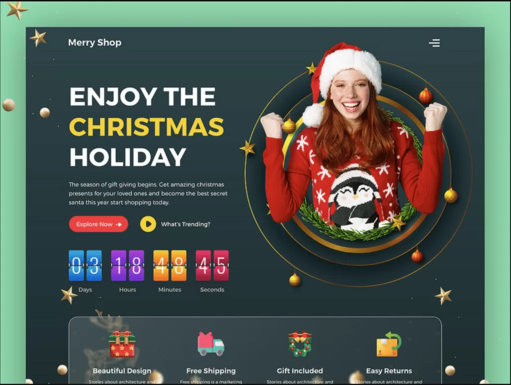 Christmas shopping landing page example